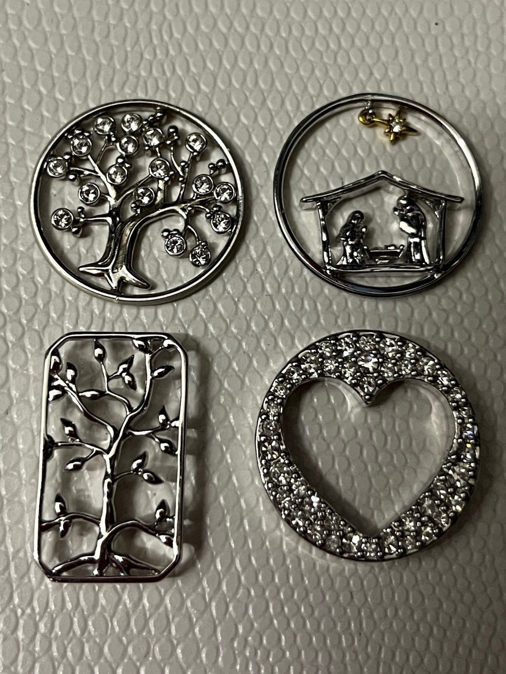 Origami Owl Silver-Tone Decorative Charm Set - Heart, Tree, Nativity, filigree